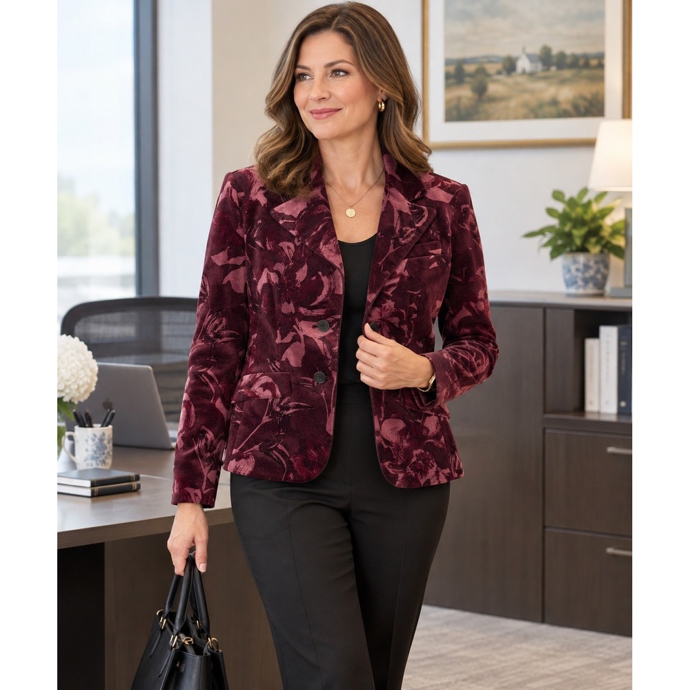 Ann Taylor Burgundy Floral Velvet Burnout Blazer Whimsigoth Jacket 6 Offiewear